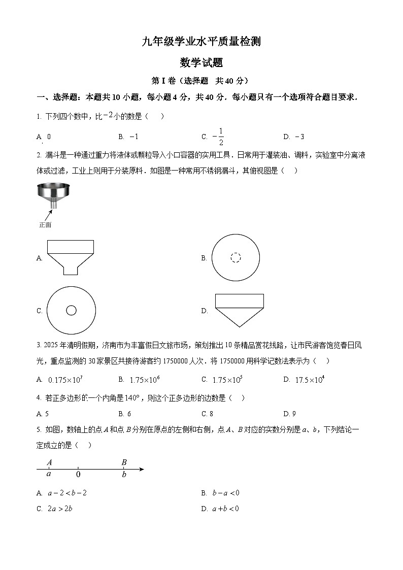 2025年山东省济南市市中区中考数学二模质量检测试卷（中考模拟）第1页