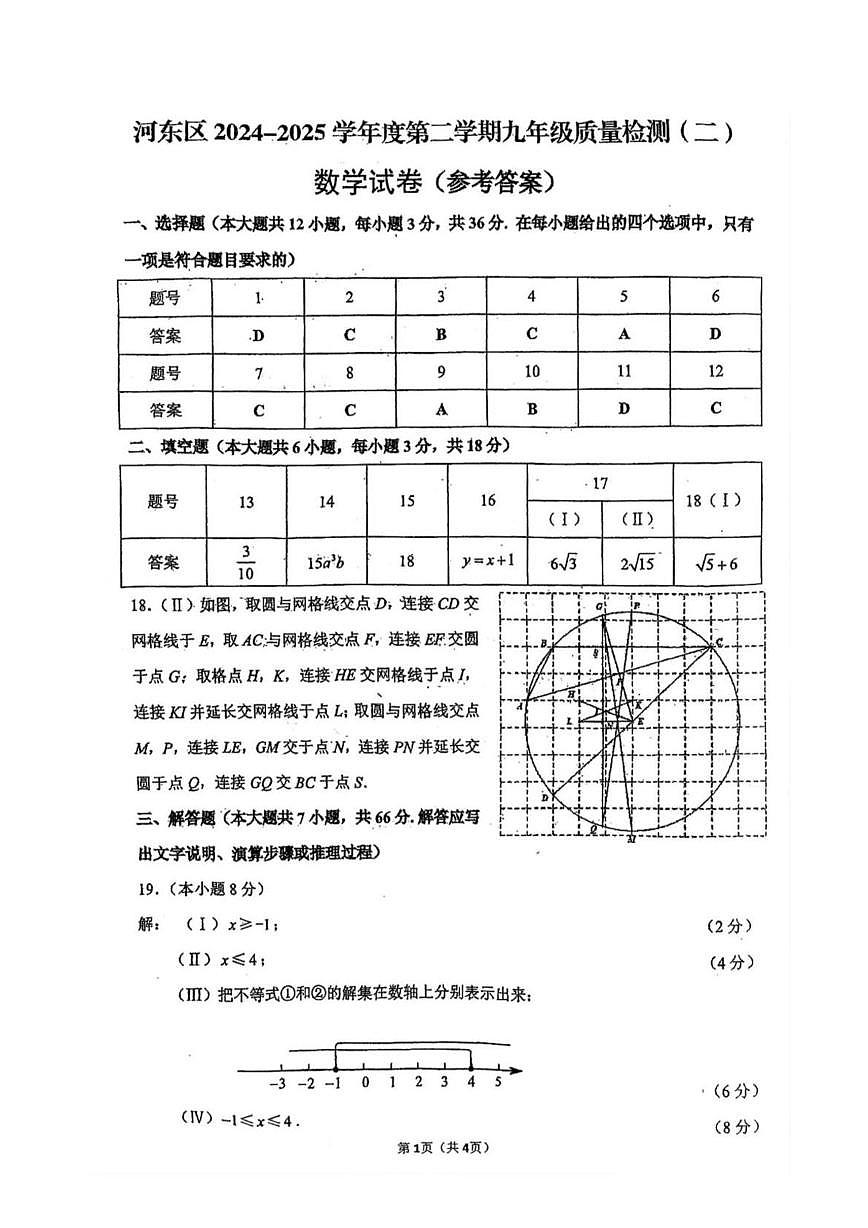 2025年天津市河东区九年级二模数学试题（含答案） 2025年河东区中考二模数学试题【答案】第1页