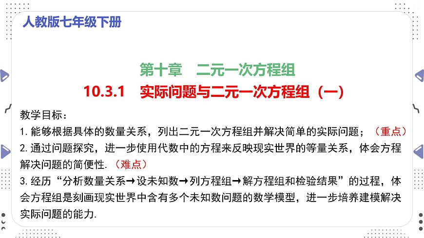 10.3.1　实际问题与二元一次方程组（一）课件　　2024-2025学年人教版数学七年级下册第1页