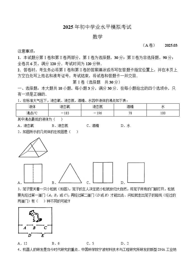 山东省枣庄市山亭区2025届九年级下学期中考一模数学试卷(含答案)第1页