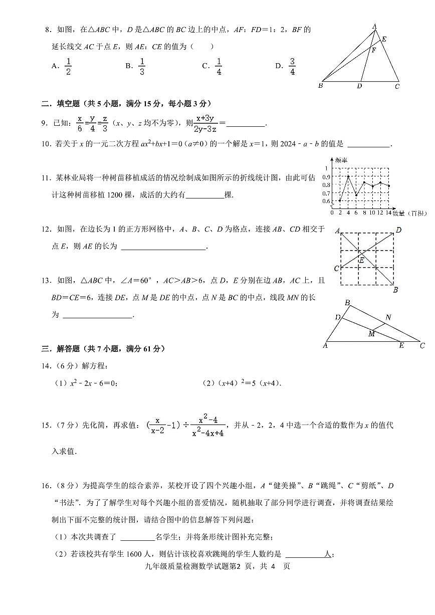 广东省深圳市罗湖区罗湖外语初中学校2024—2025学年九年级上学期10月月考数学试卷第2页