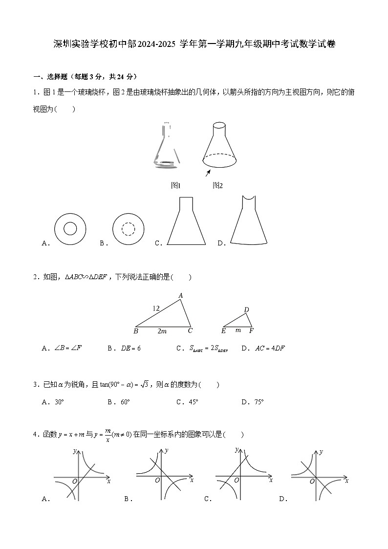 深圳实验学校初中部2024-2025学年第一学期九年级期中考试数学试卷第1页