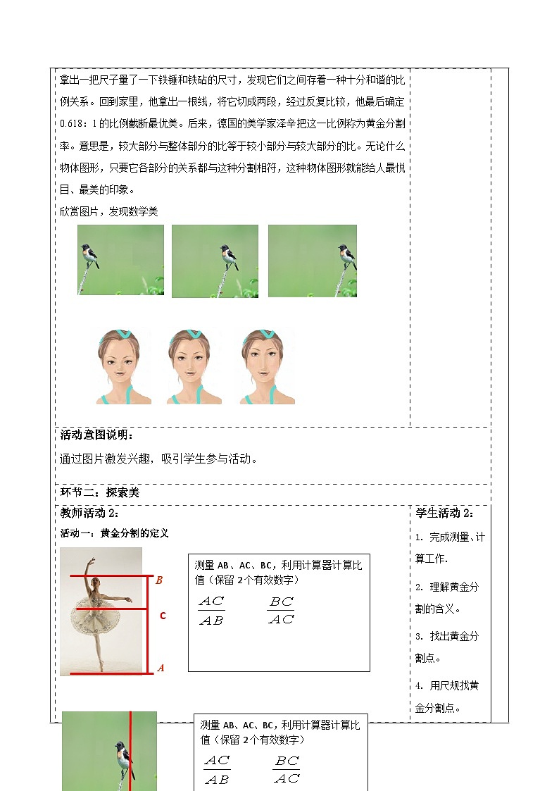 北师大版九年级数学上册第四章《图形的相似》4.4黄金分割第2页