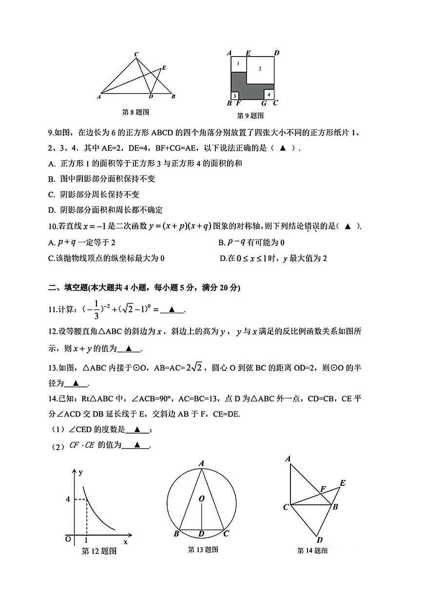 2025年安徽省合肥市第四十二中学二模数学试卷（中考模拟）第2页