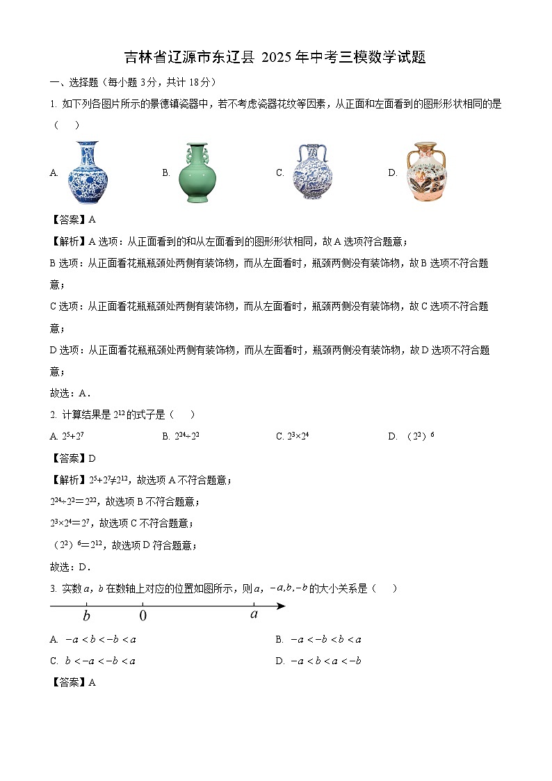 吉林省辽源市东辽县2025年中考三模 数学试题（解析版）第1页