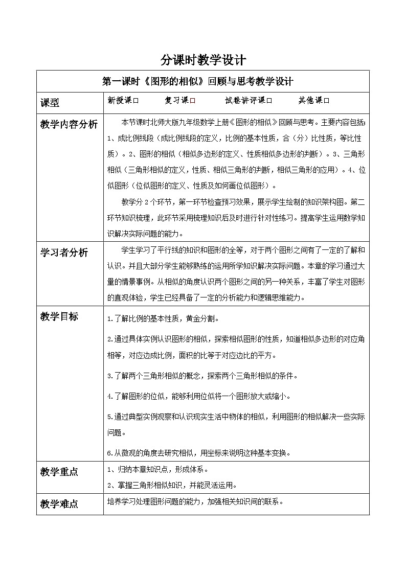 北师大版九年级数学第四章《图形的相似》回顾与思考第1页