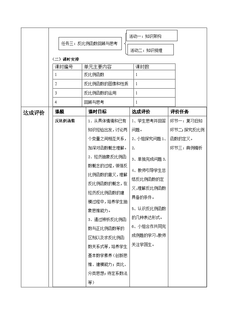 北师大版九年级数学上册第六单元《反比例函数》单元教学设计第3页