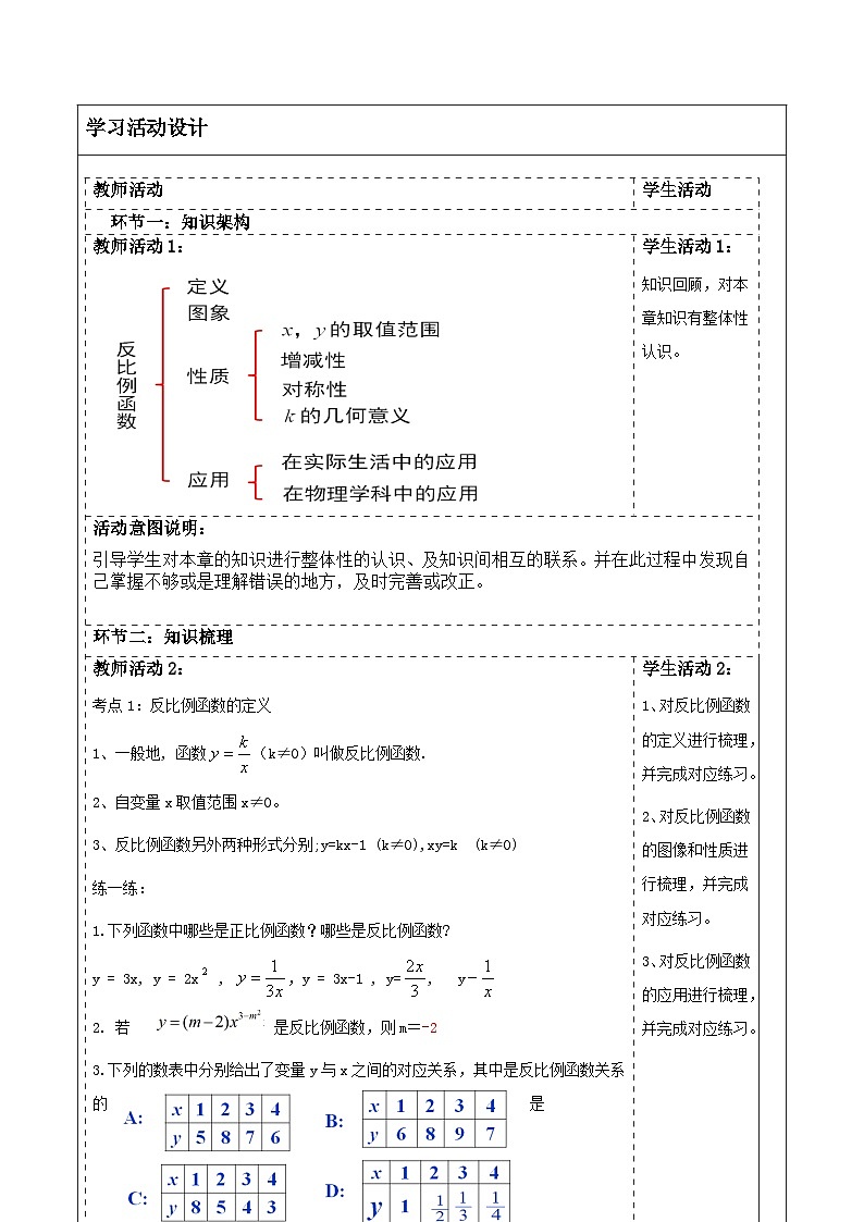 北师大版九年级数学上册第六章《反比例函数》6.4回顾与思考第2页