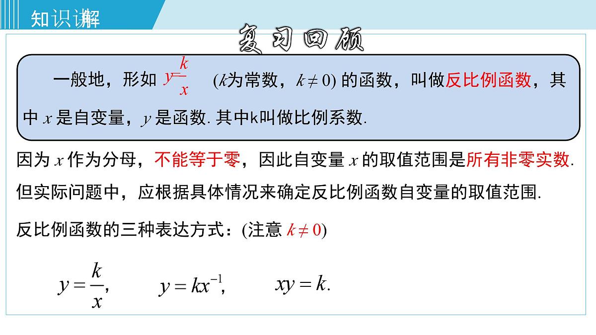 2025年春华师版八年级下册数学上课课件 17.4.2 反比例函数的图象和性质第3页