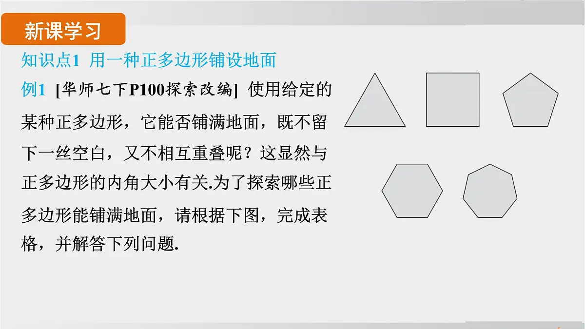 2025年春华师版七年级下册数学上课课件（福建专用）8.3 用正多边形铺设地面-1. 用相同的正多边形 2. 用多种正多边形第3页