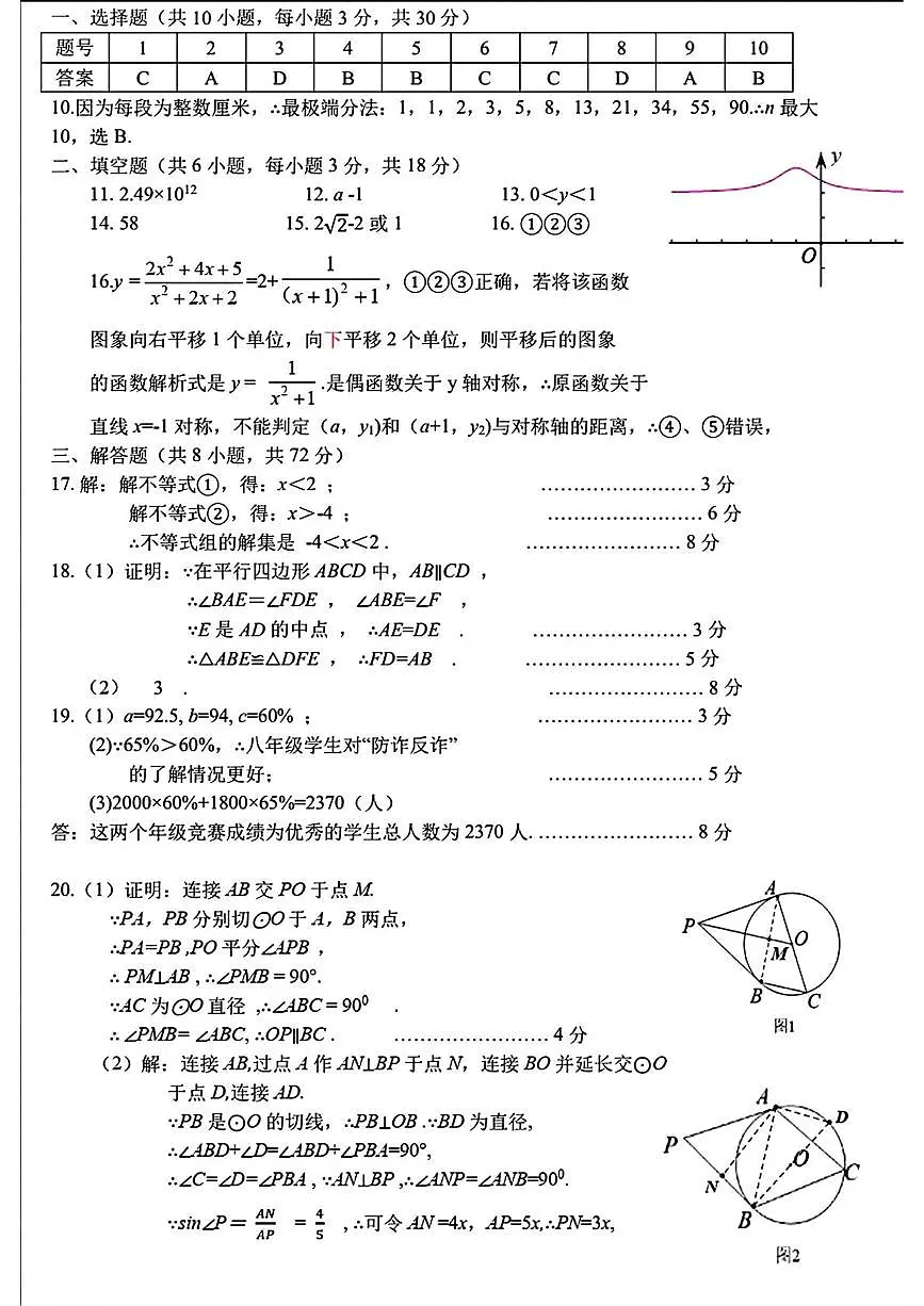 2025年湖北武汉武昌区拼搏联盟中考五调数学答案第1页