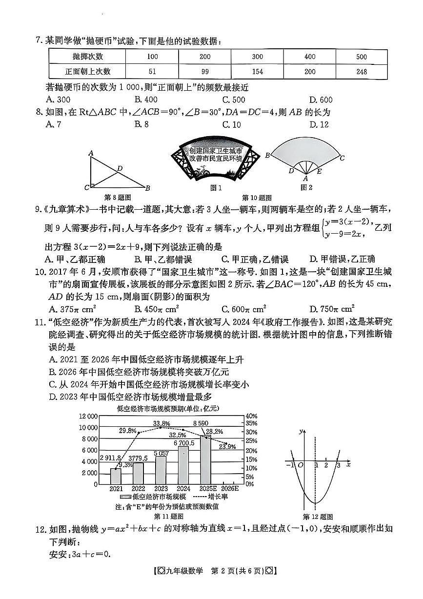 2025年贵州省安顺市中考三模数学试题（中考模拟）第2页