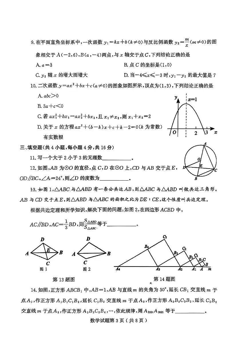 2025年山东省潍坊市诸城市九年级下学期中考二模数学试题（中考模拟）第3页