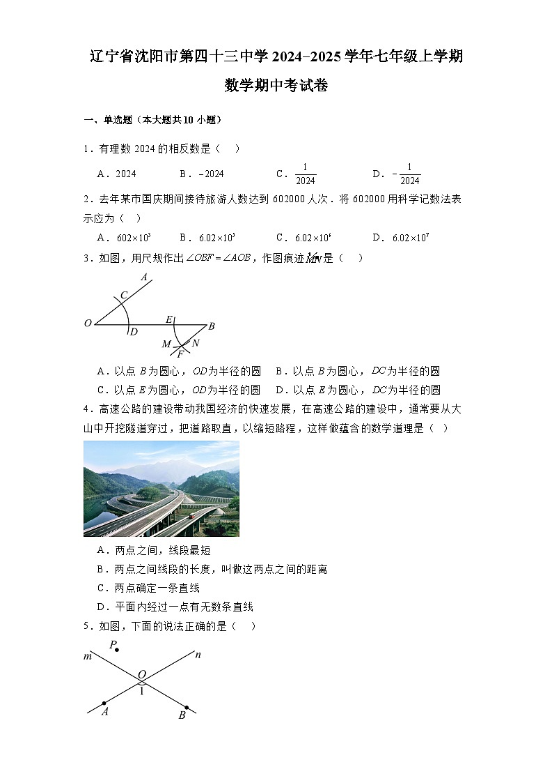 辽宁省沈阳市第四十三中学2024-2025学年七年级上学期 数学期中考试卷（含解析）第1页