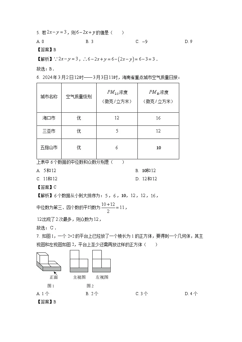 海南省海口市2024年第二次中考模拟数学试卷（解析版）第2页