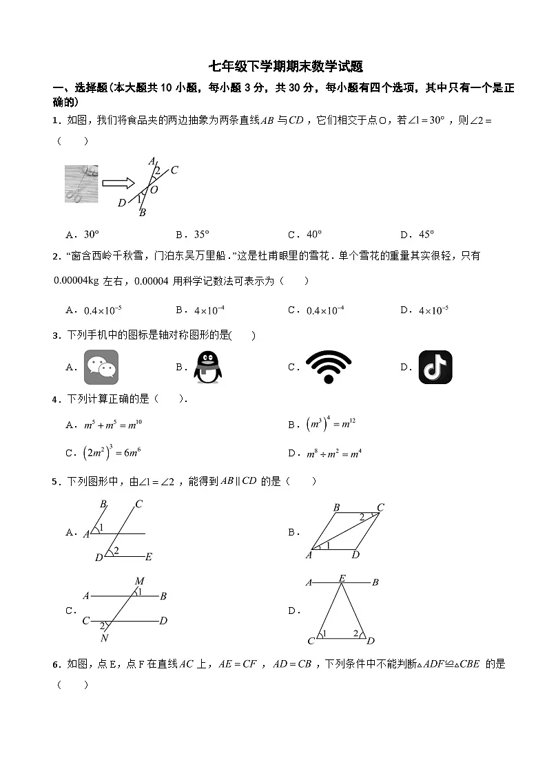 广东省深圳市龙岗区2025年七年级下学期期末数学试题及答案第1页
