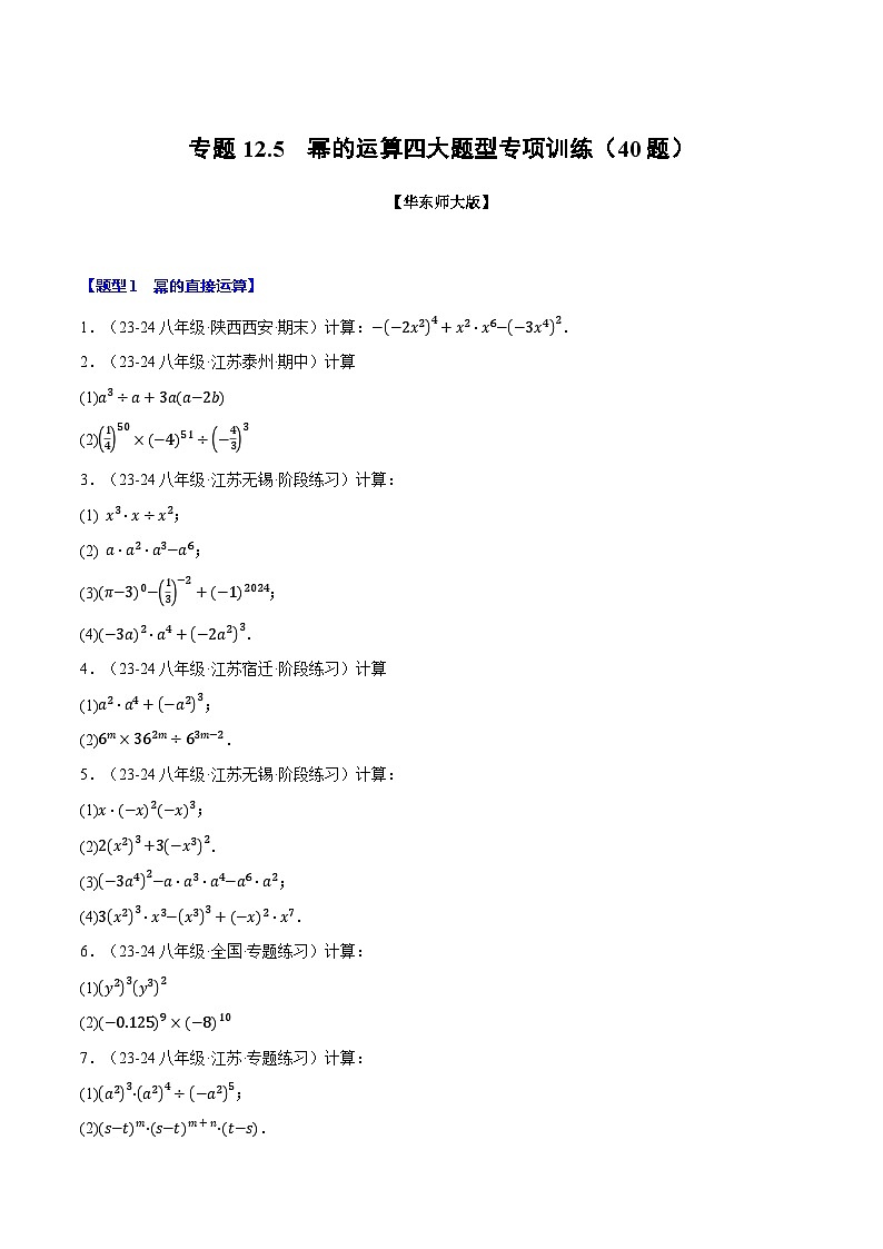专题12.5 幂的运算四大题型专项训练（40题）（华东师大版）（原卷版）第1页