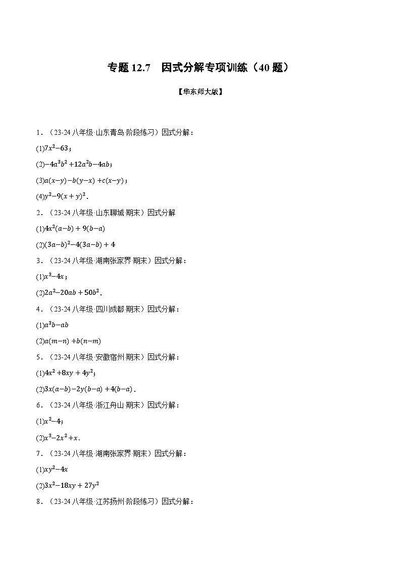 专题12.7 因式分解专项训练（40题）（华东师大版）（原卷版）第1页