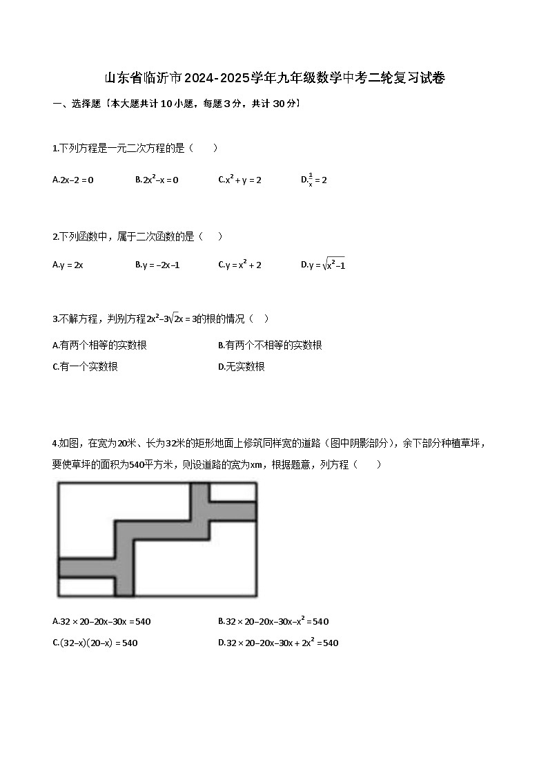 山东省临沂市2024-2025学年九年级数学中考二轮复习试卷（含解析）第1页