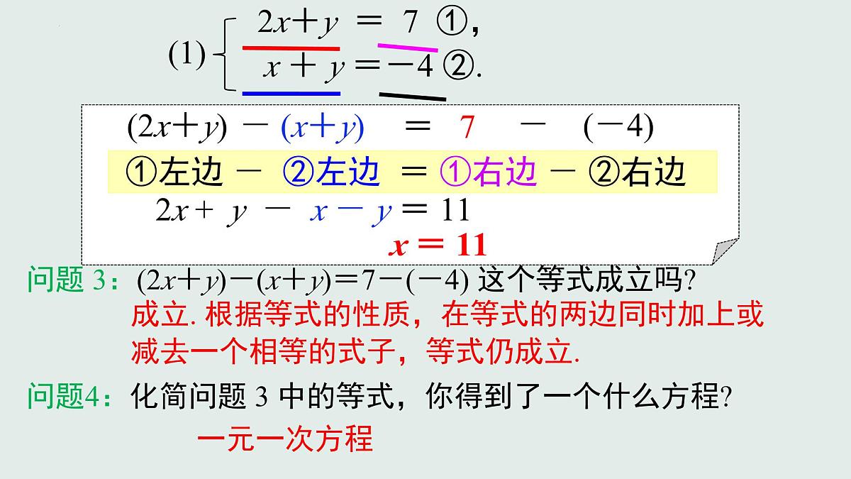 10.2 消元——解二元一次方程组 ——加减法　课件　2024—2025学年人教版数学七年级下册　第5页