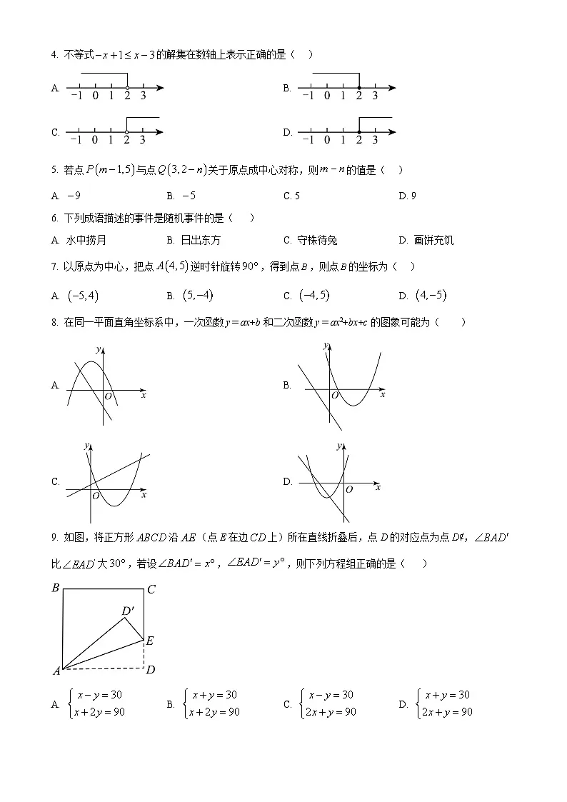 2025年湖北省武汉市武汉经开外国语学校初中学业水平考试数学试题 （中考模拟）第2页