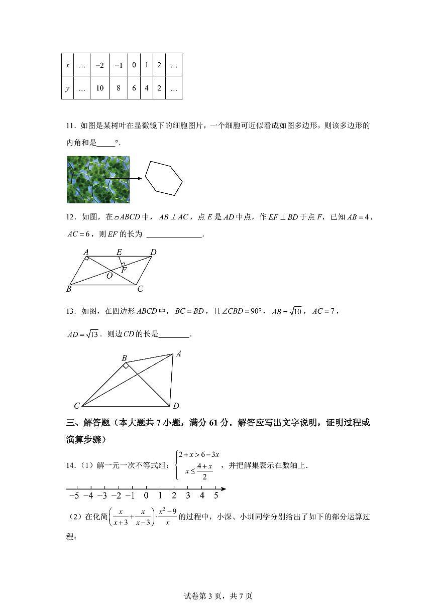 八年级数学月考卷（广东深圳专用，北师大版八下全部）2024-2025学年初中下学期第三次月考（含答案）第3页