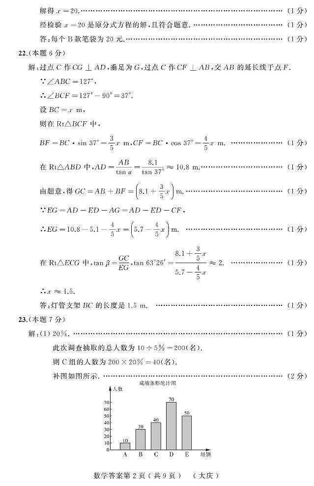 2025年黑龙江省大庆市中考二模数学试卷答案第2页