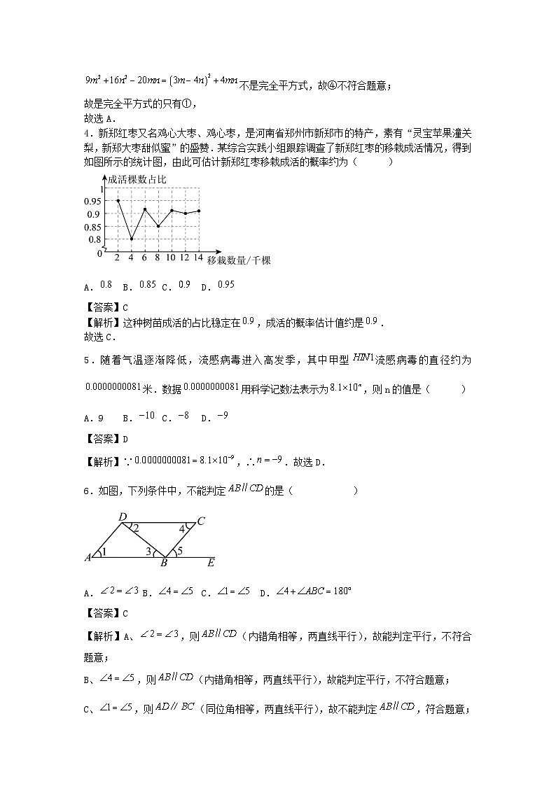 2024-2025学年山东济南七年级下册数学期中试卷及答案第2页