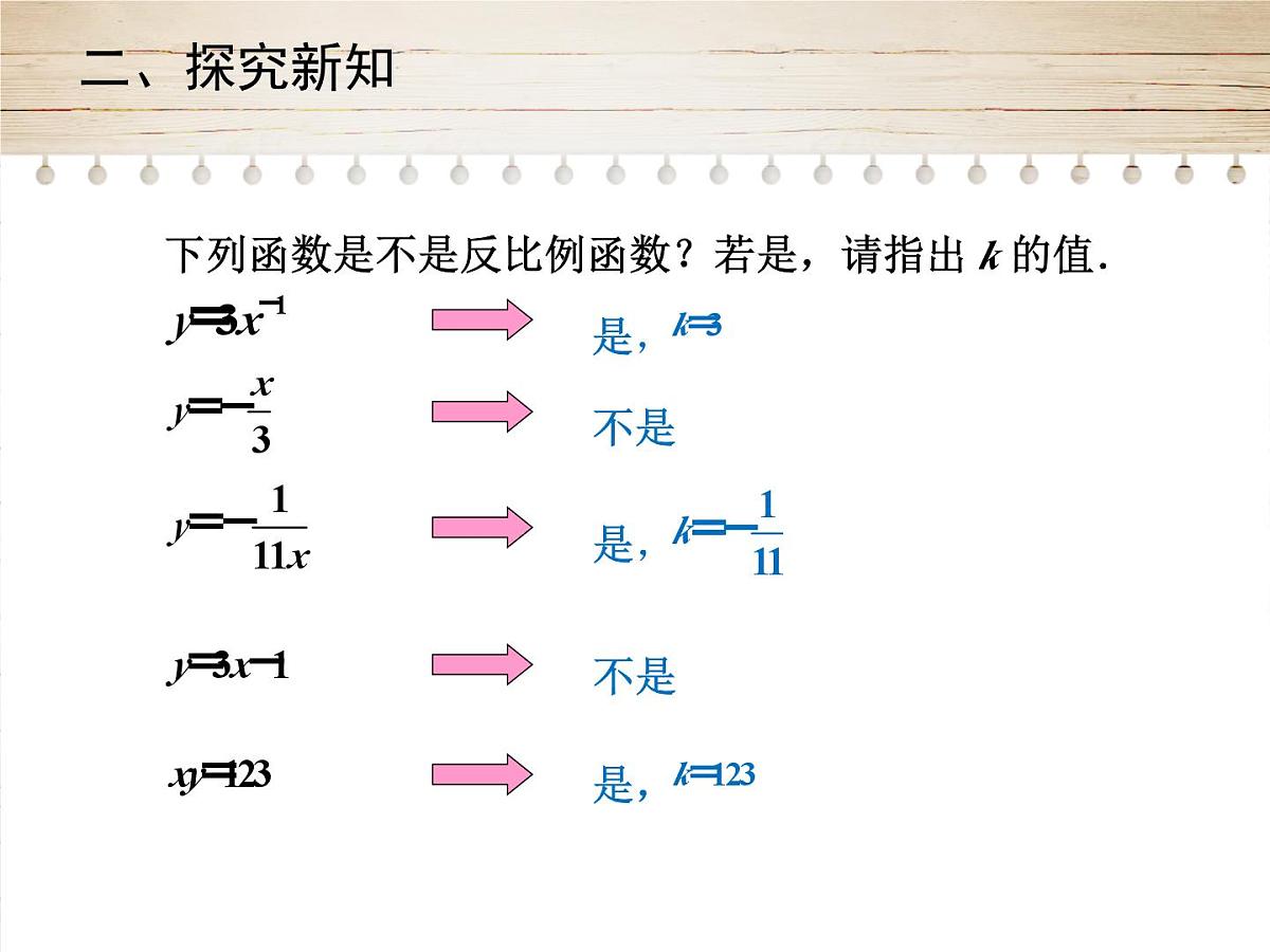人教版九年级数学下册26.1.1　反比例函数第一课时课件第7页