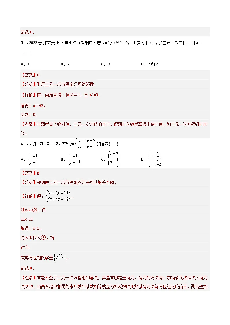 专题04 二元一次方程组(解析版）第2页