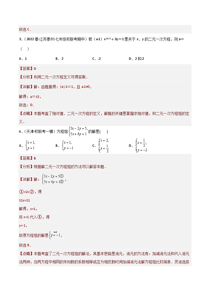 专题04 二元一次方程组(解析版）第2页