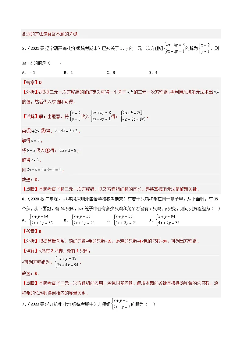 专题04 二元一次方程组(解析版）第3页