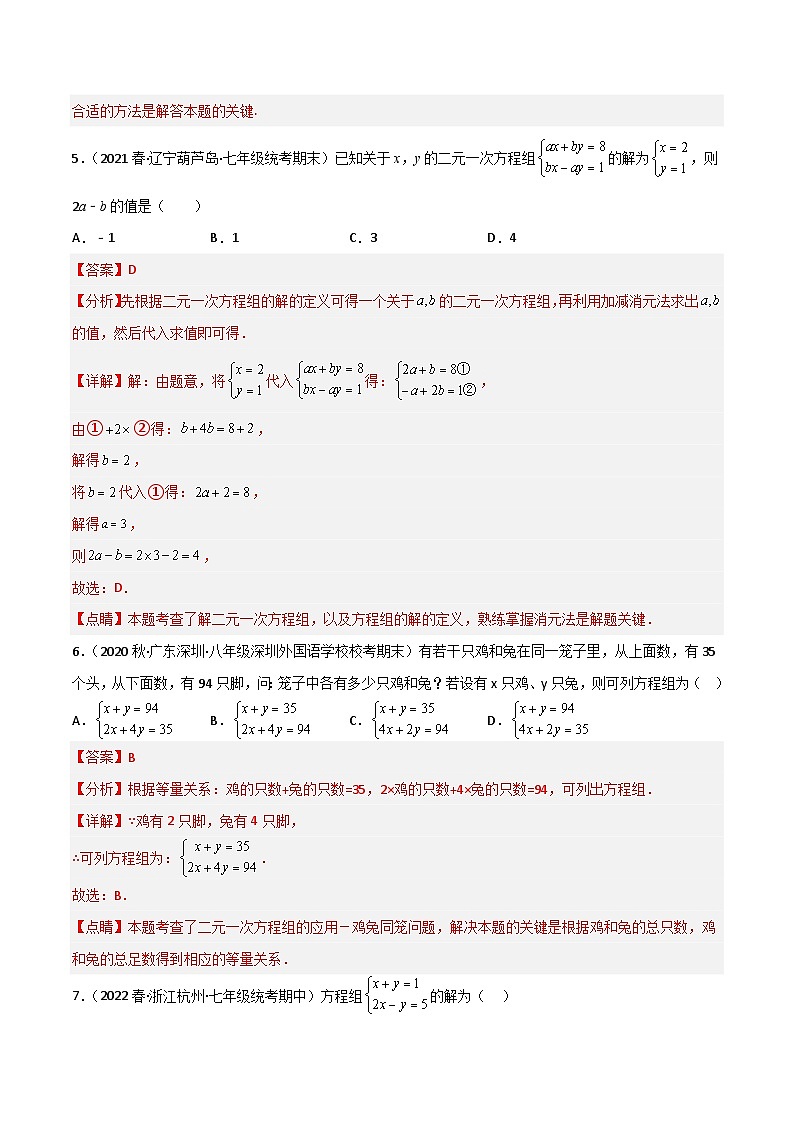 专题04 二元一次方程组(解析版）第3页