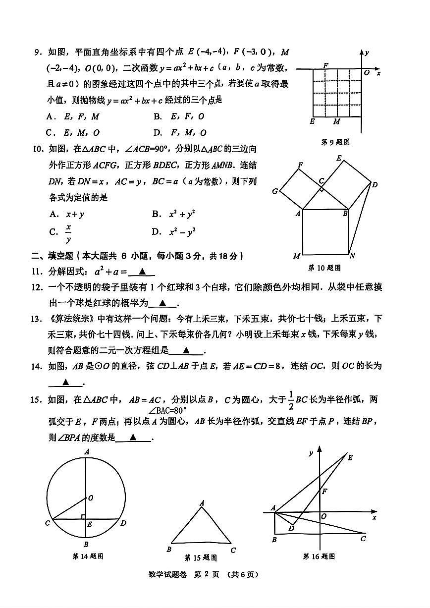 浙江省绍兴市嵊州市2025年中考二模数学试题及答案第2页