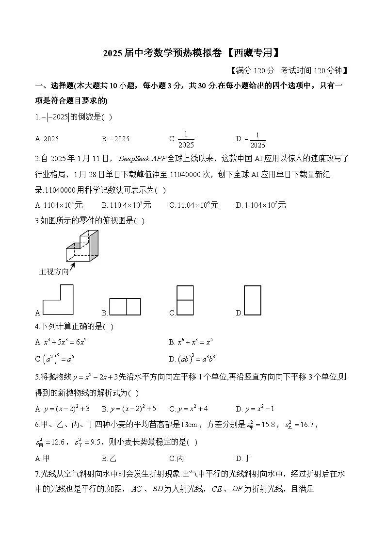 2025届中考数学模拟卷 【西藏专用】第1页