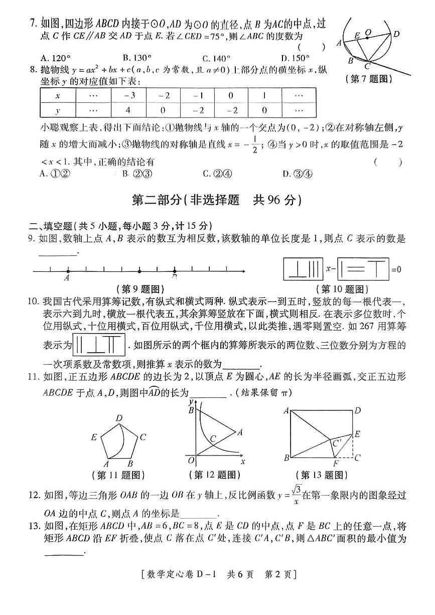 2025年陕西省延安市志丹县部分学校九年级联合模拟考试数学试题（中考模拟）第2页