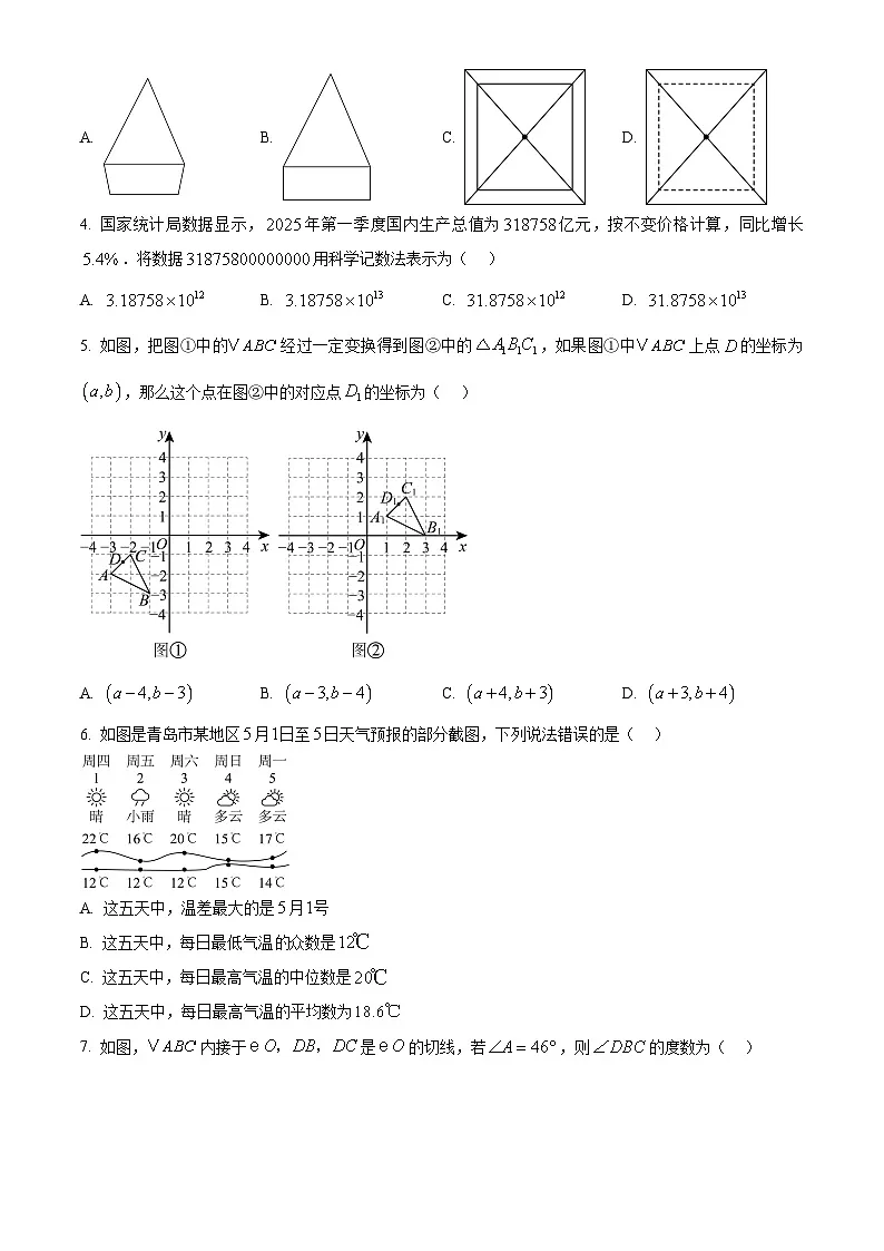 2025年山东省青岛市黄岛区2025年中考二模数学试题（中考模拟）第2页