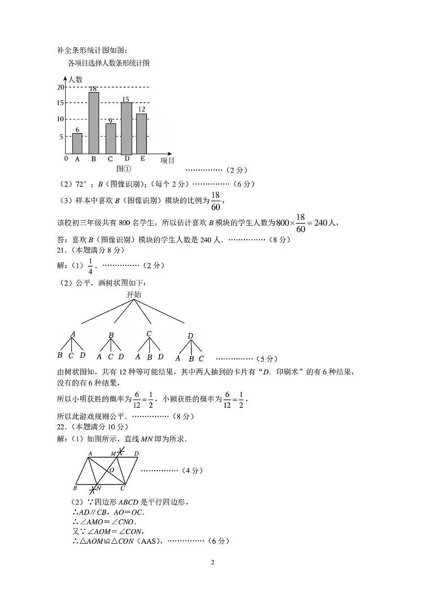 2025年江苏省盐城市东台市一模数学试题 参考答案第2页