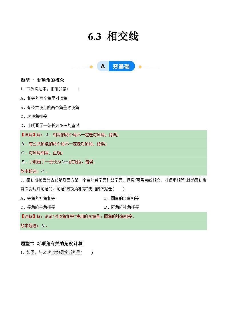 6.3 相交线 （5大题型提分练）（解析版）docx第1页