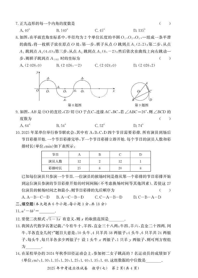 2025年中考适应性试卷数学（七）第2页