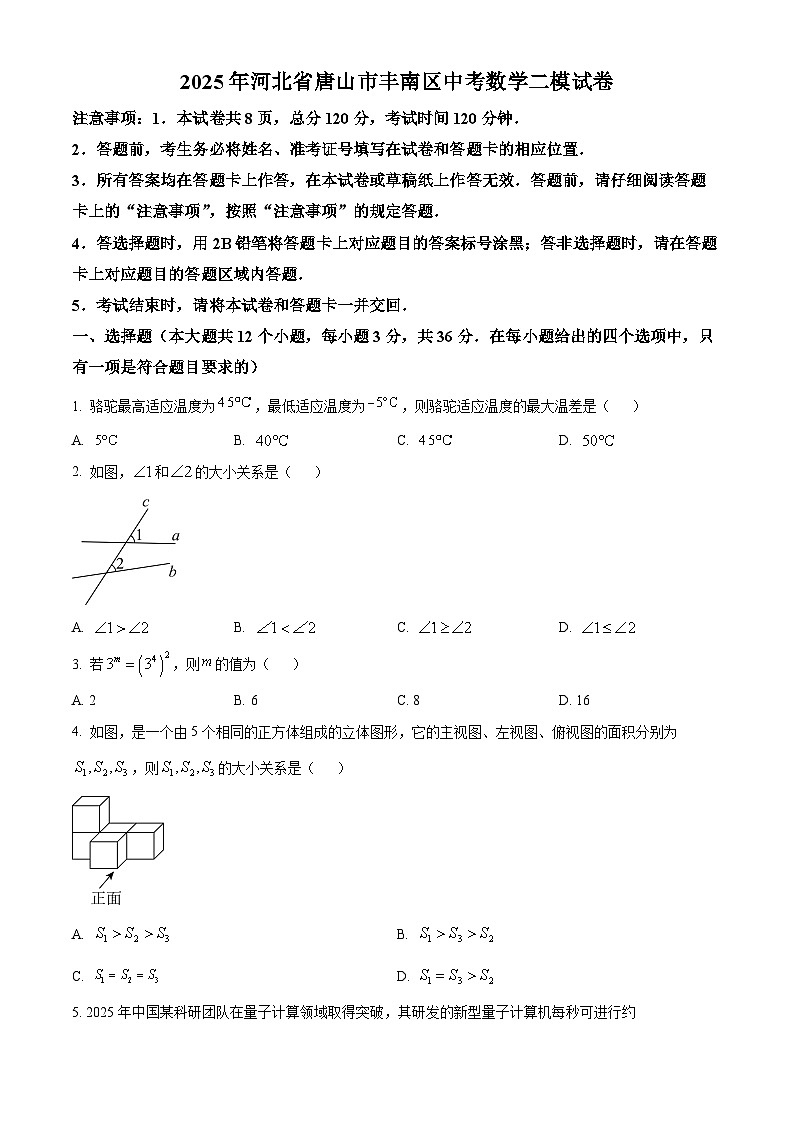 2025年河北省唐山市丰南区中考数学二模试卷第1页