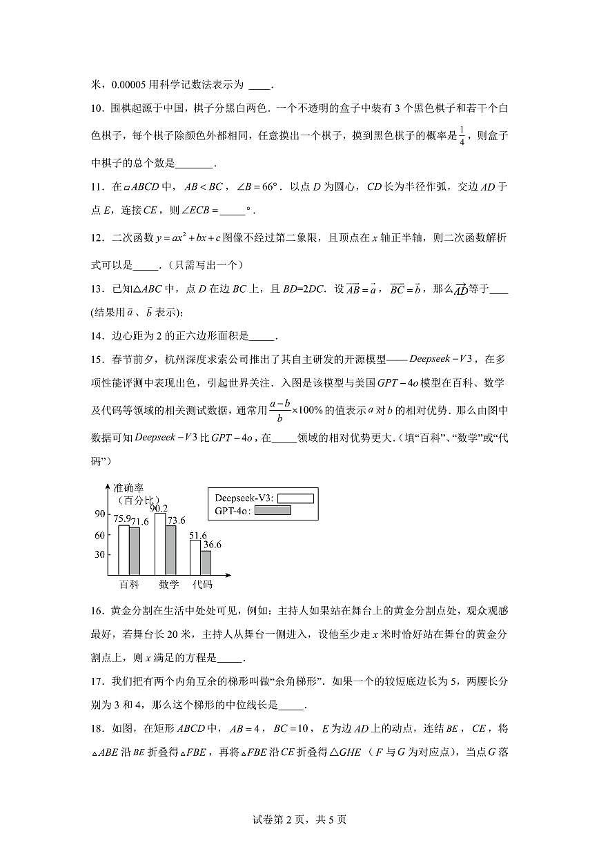 2024-2025学年上海市下学期九年级5月份月考数学试卷第2页