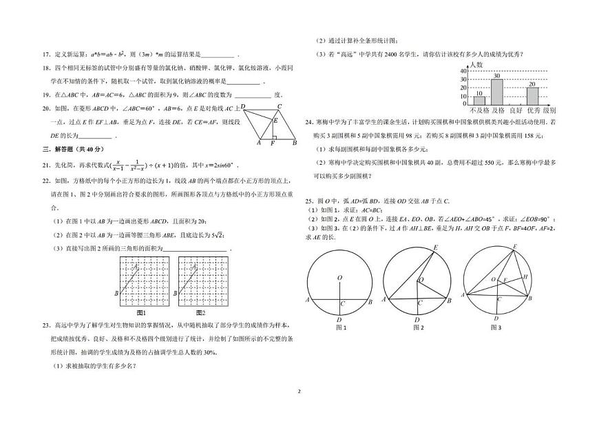 黑龙江省哈尔滨市荣智学校2024-2025学年九年级下学期中考三模数学试题（中考模拟）第2页
