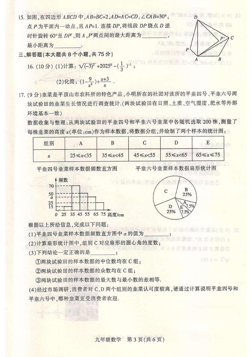 河南省平顶山市2025年中招考试第二次模拟考试试卷数学（中考模拟）第3页