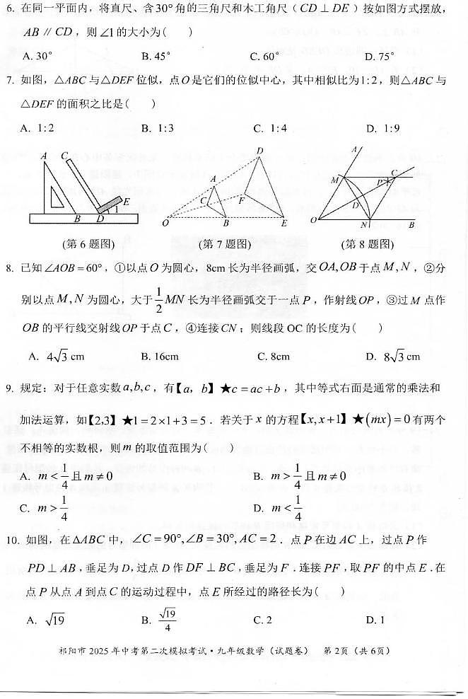 湖南省永州市祁阳市2025年中考第二次模拟考试 数学 试卷（中考模拟）第2页