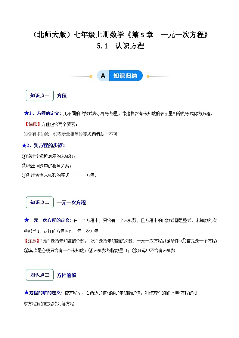 5.1  认识方程（6大题型提分练）（解析版）第1页