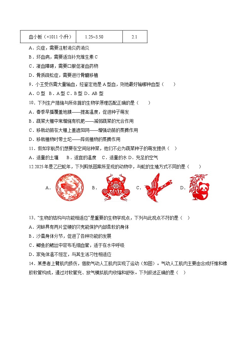 2025年中考数学第三次模拟考试卷：生物（天津卷）（考试版）第3页