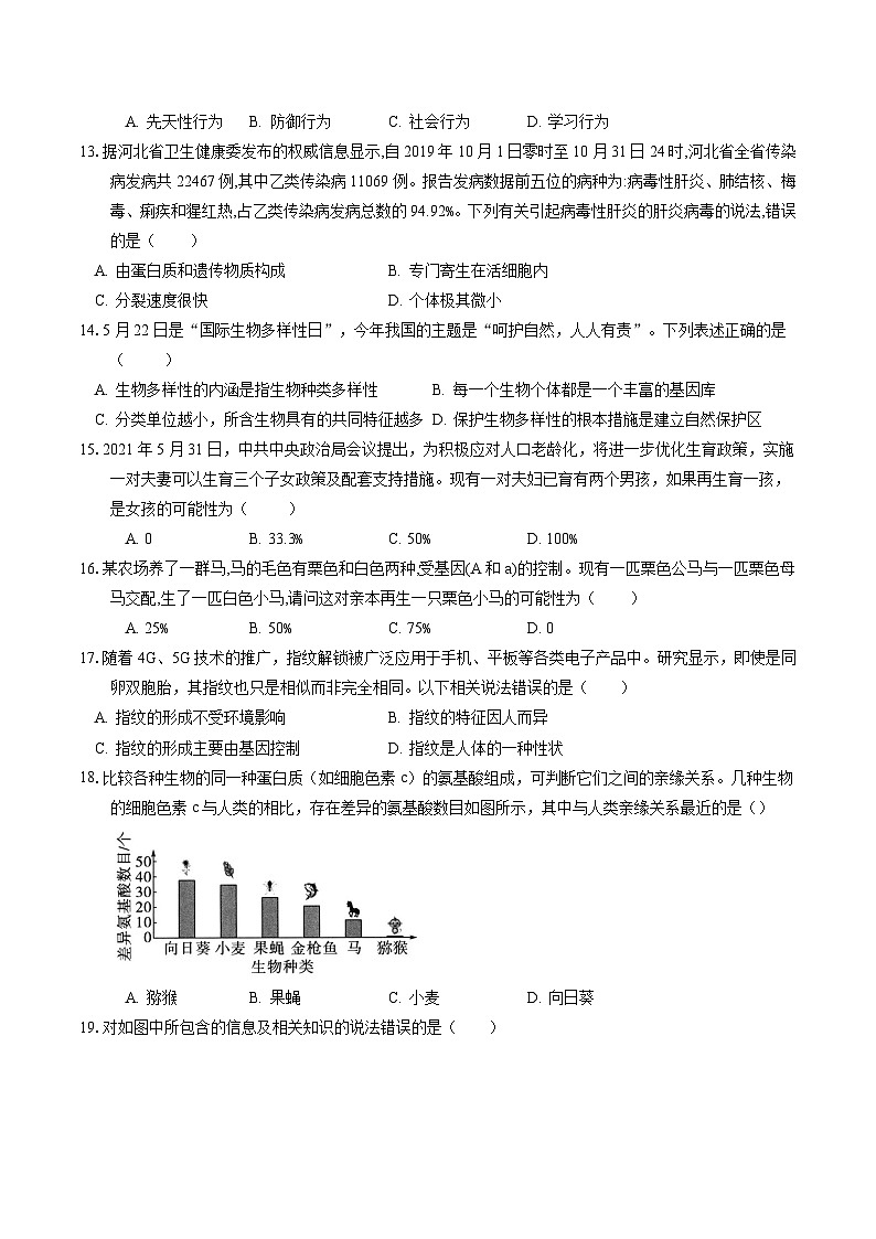 2025年中考数学第三次模拟考试卷：生物（重庆卷）（考试版）第3页