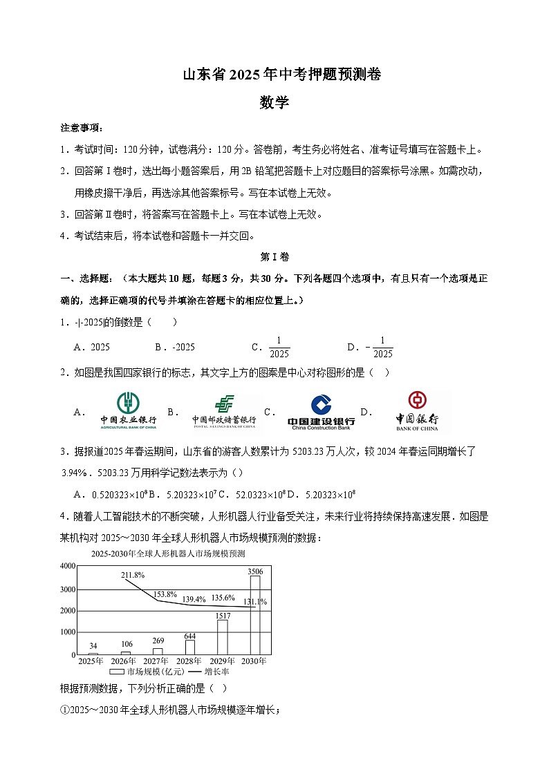 山东省2025年中考数学押题预测卷（含答案解析）第1页