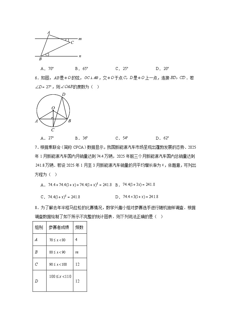 2025年甘肃省酒泉市中考第三次适应性检测数学试卷（附答案解析）第2页